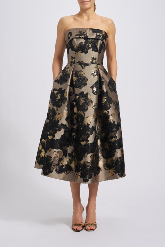 Metallic Floral Cocktail Dress, $1,125, dress from Collection Evening by Amsale, Fabric: jacquard