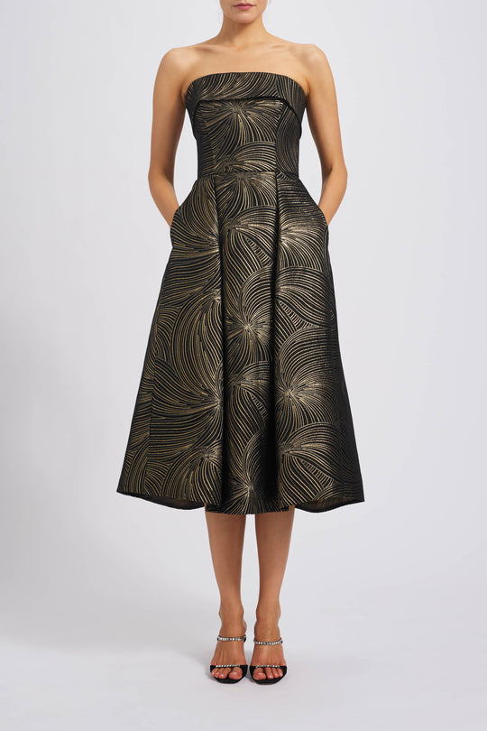 Metallic Jacquard Cocktail Dress, $1,350, dress from Collection Evening by Amsale, Fabric: jacquard