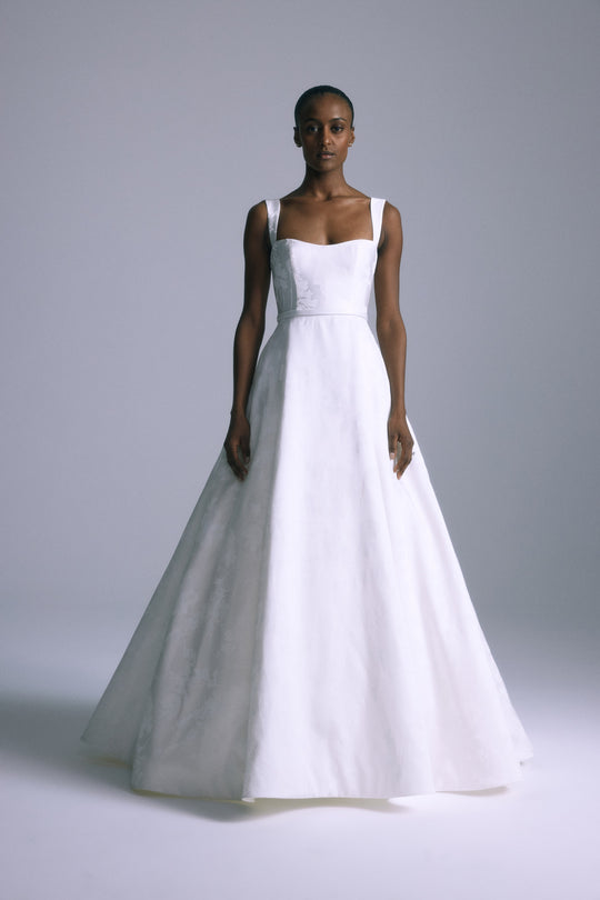 Indiana, $6,995, dress from Collection Bridal by Amsale, Fabric: floral-print-mikado