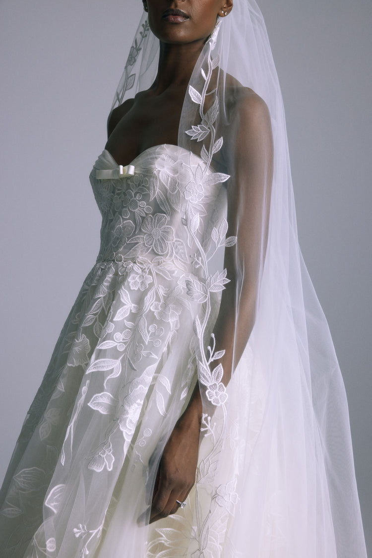 Lupe Veil, dress from Collection Bridal by Amsale, Fabric: floral-embroidery