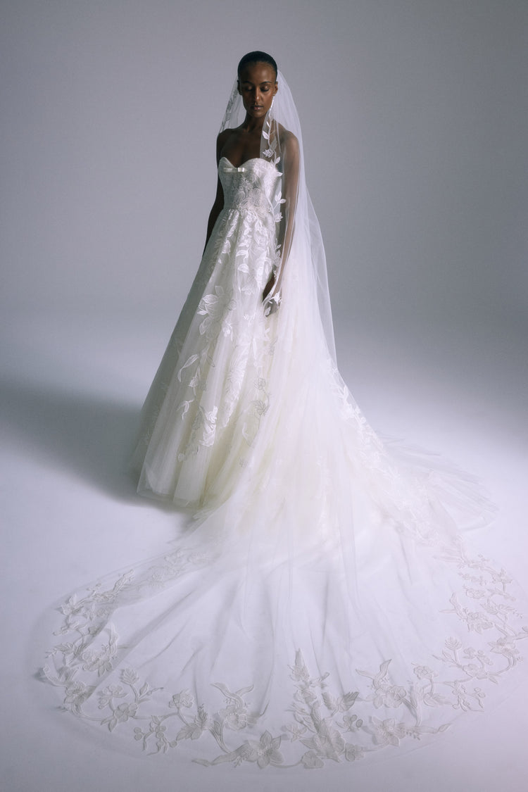 Lupe Veil, dress from Collection Bridal by Amsale, Fabric: floral-embroidery