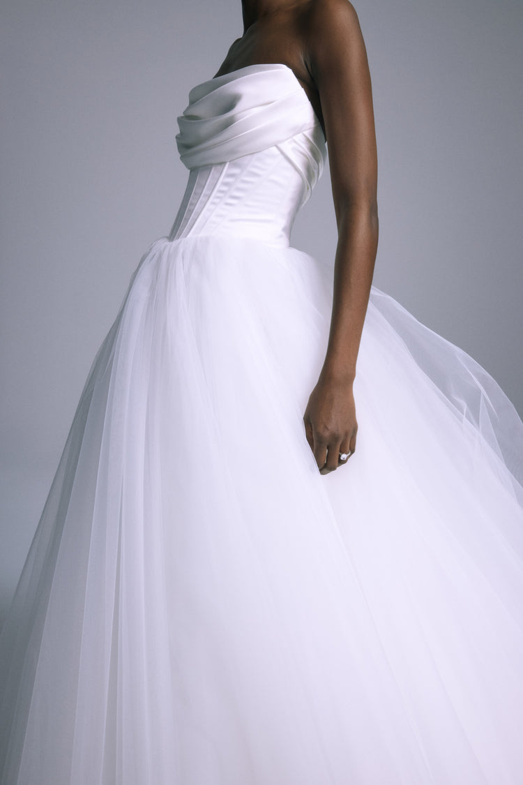 Onyx, dress from Collection Bridal by Amsale, Fabric: satin-back-crepe