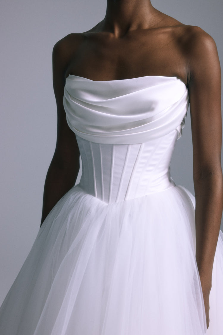 Onyx, dress from Collection Bridal by Amsale, Fabric: satin-back-crepe