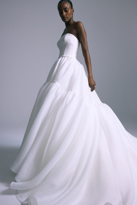 Toby, $6,995, dress from Collection Bridal by Amsale, Fabric: gazar