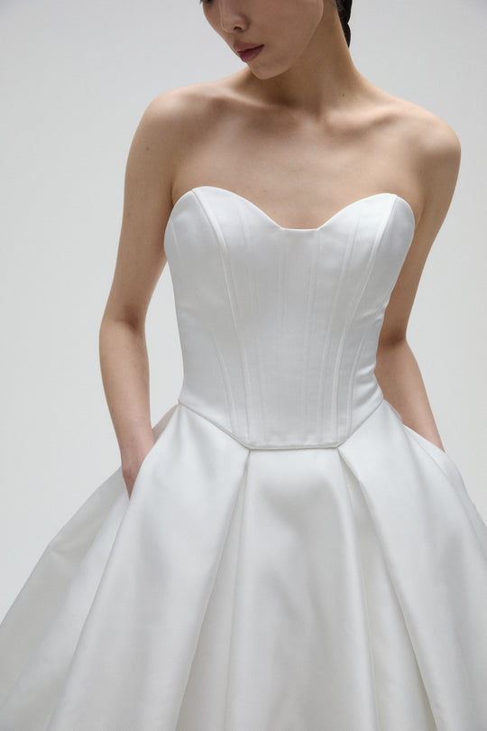 Verbana, $7,250, dress from Collection Bridal by Amsale, Fabric: double-duchess-satin