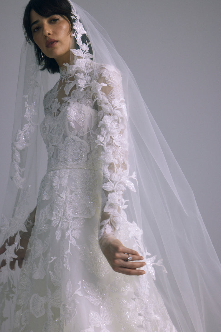 AVA855 - Embellished Cathedral Veil - Ivory, dress by color from Collection Accessories by Amsale