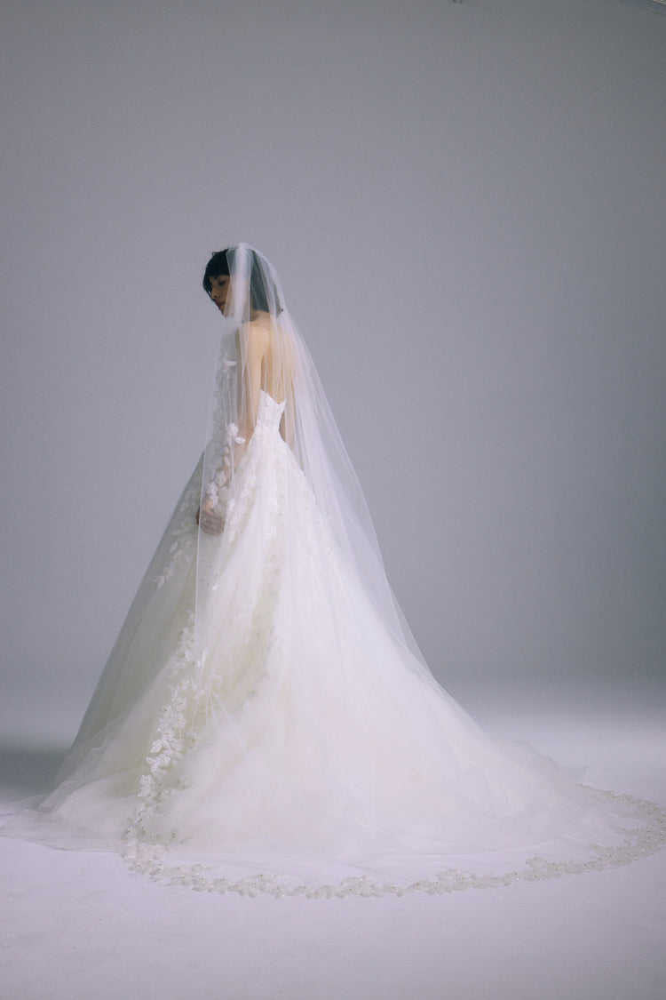 Embroidered Cathedral Veil, accessory from Collection Accessories by Amsale, Fabric: embroidered-tulle