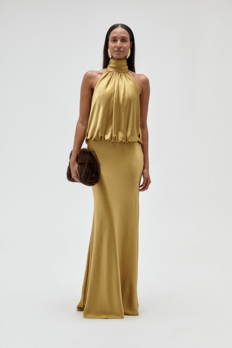 Image number 0: Satin Halter Gown, front view