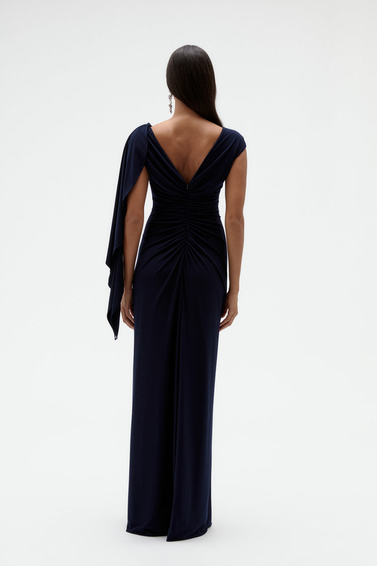 Image number 3: Cap Sleeve Jersey Gown, back view