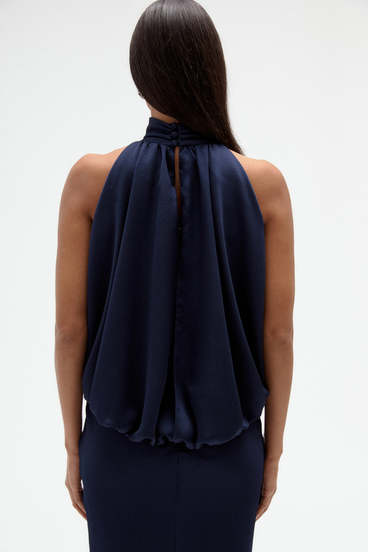 Image number 6: Hammered Satin Halter Gown, back view