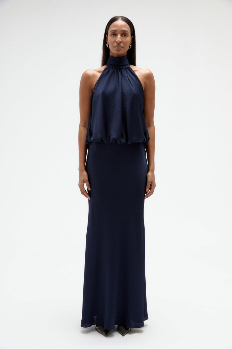 Image number 2: Hammered Satin Halter Gown, front view