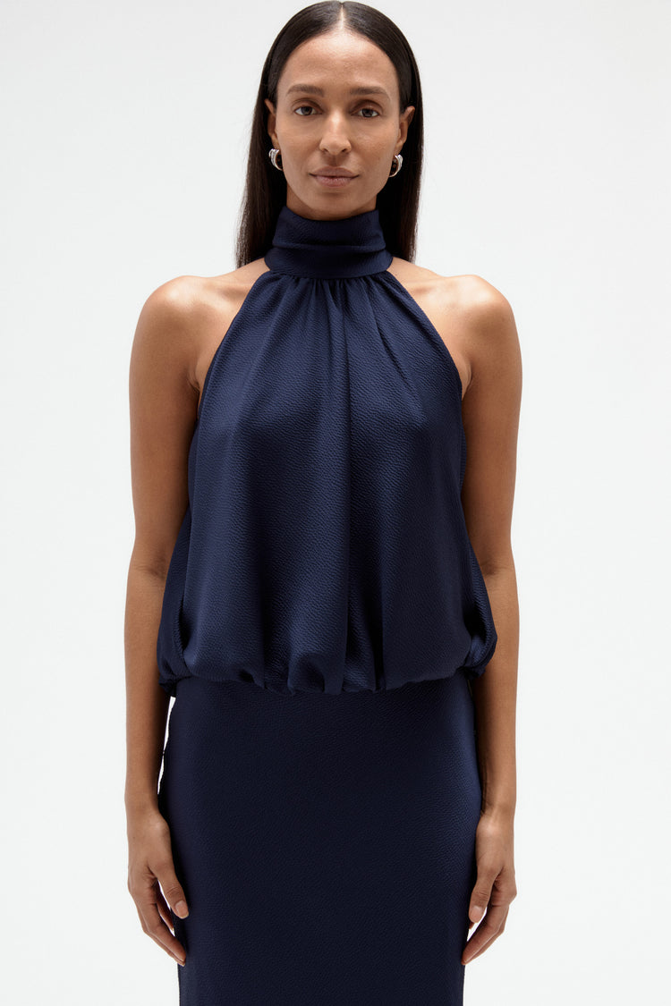Image number 1: Hammered Satin Halter Gown, view 2