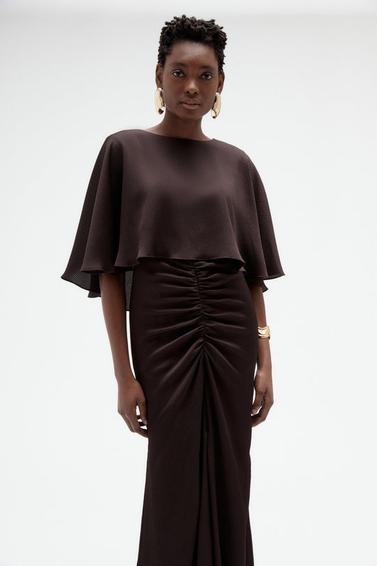 Hammered Satin Capelet Gown - alternate view
