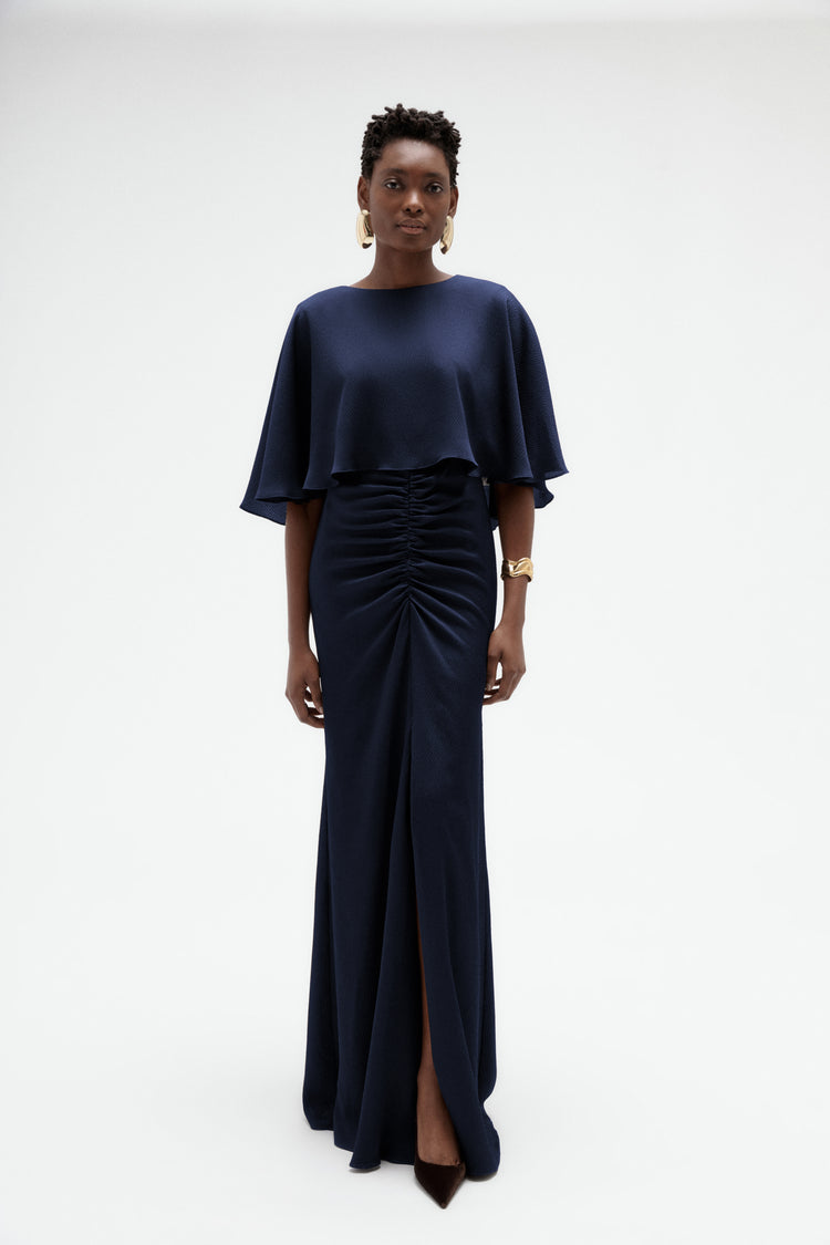Image number 9: Hammered Satin Capelet Gown, front view