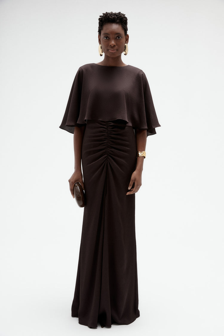 Image number 0: Hammered Satin Capelet Gown, front view