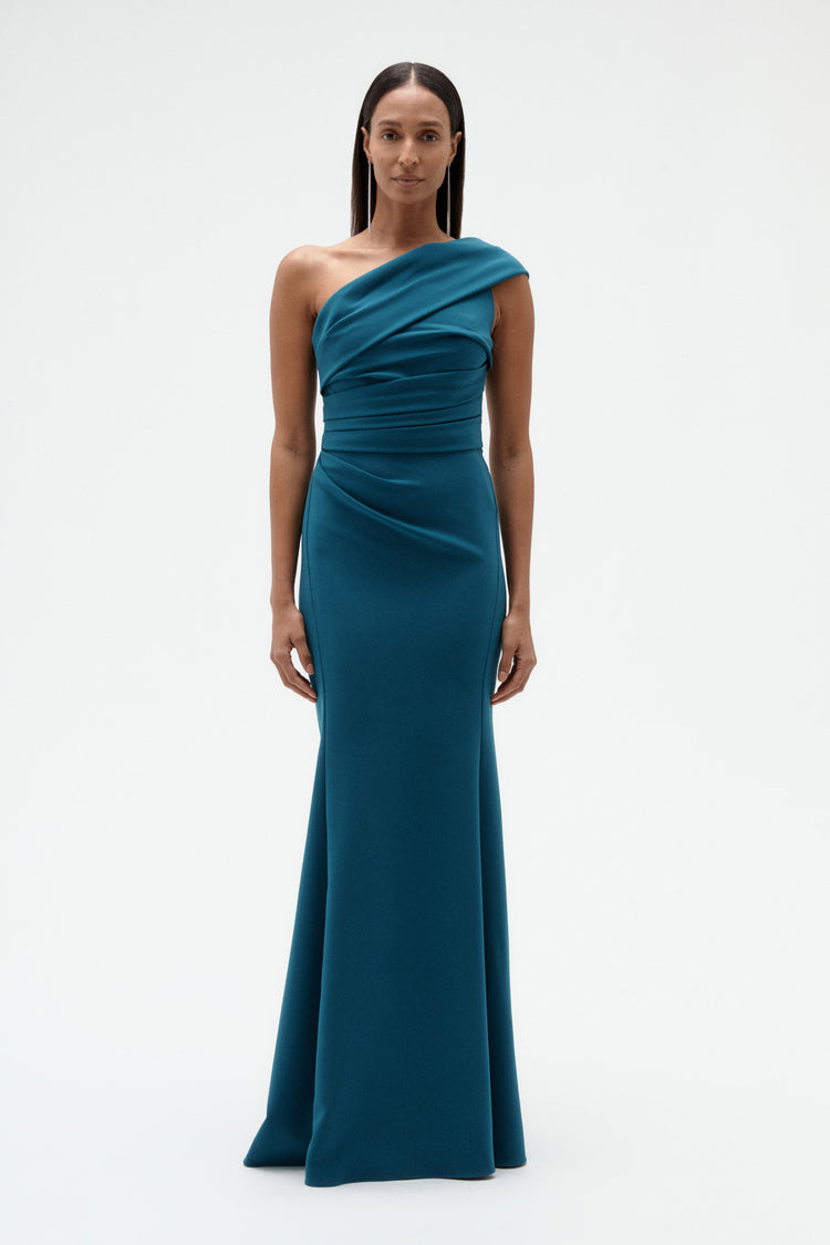 Image number 4: Italian Stretch Crepe One Shoulder Gown, front view