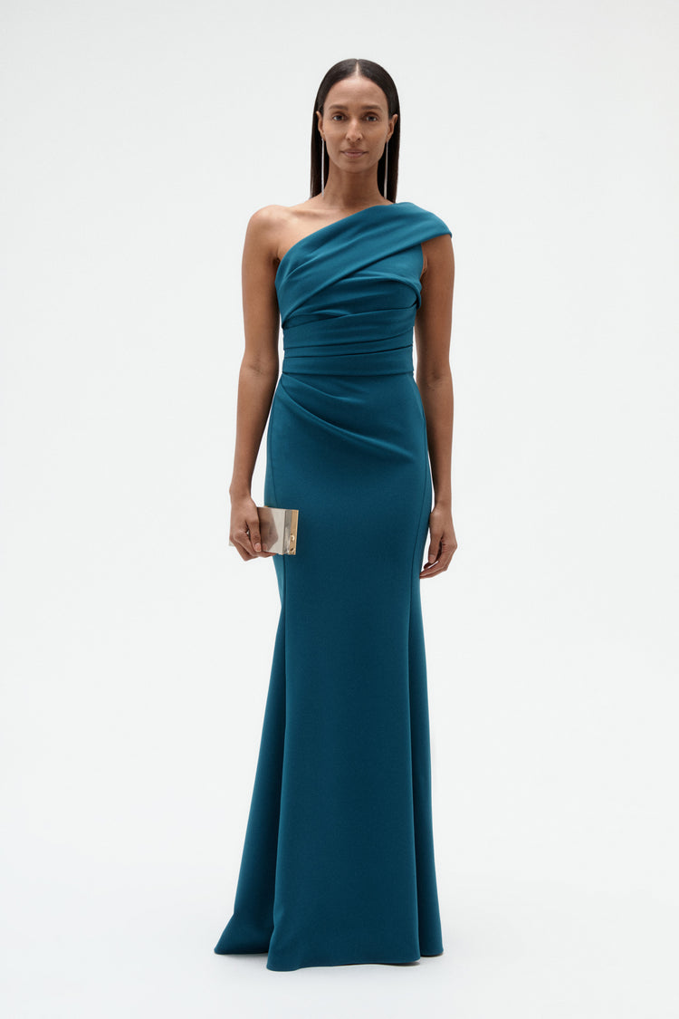 Image number 0: Italian Stretch Crepe One Shoulder Gown, front view
