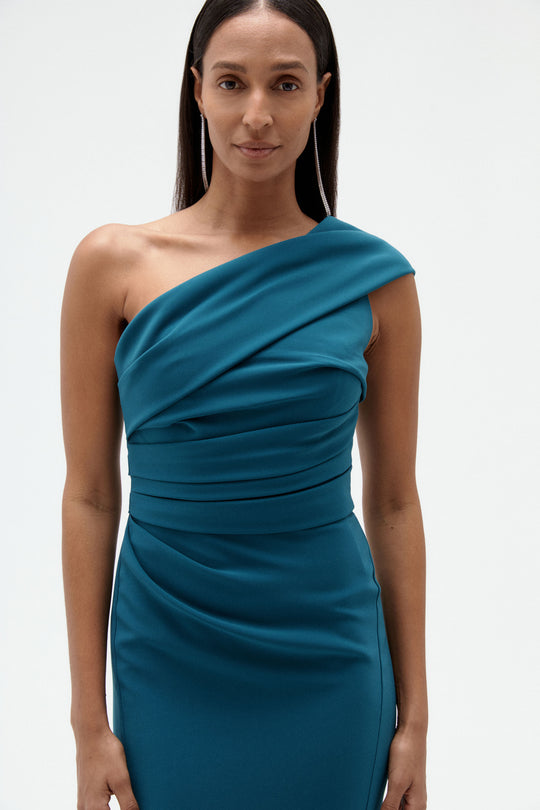 Italian Stretch Crepe One Shoulder Gown - alternate view