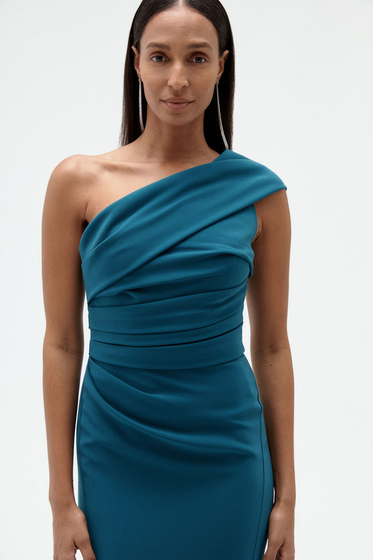 Image number 1: Italian Stretch Crepe One Shoulder Gown, view 2