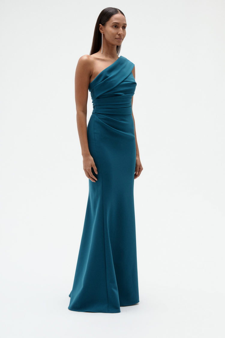 Image number 2: Italian Stretch Crepe One Shoulder Gown, side view