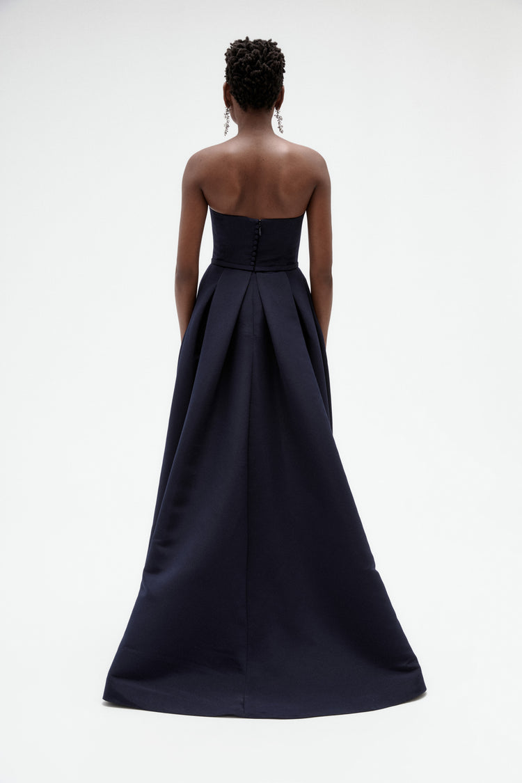 Image number 5: Faille Overskirt Gown in Navy, back view