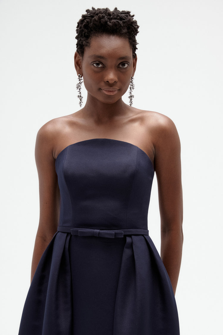 Image number 2: Faille Overskirt Gown in Navy, detail view