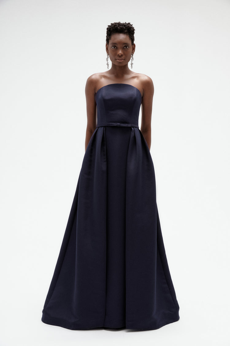 Image number 4: Faille Overskirt Gown in Navy, front view