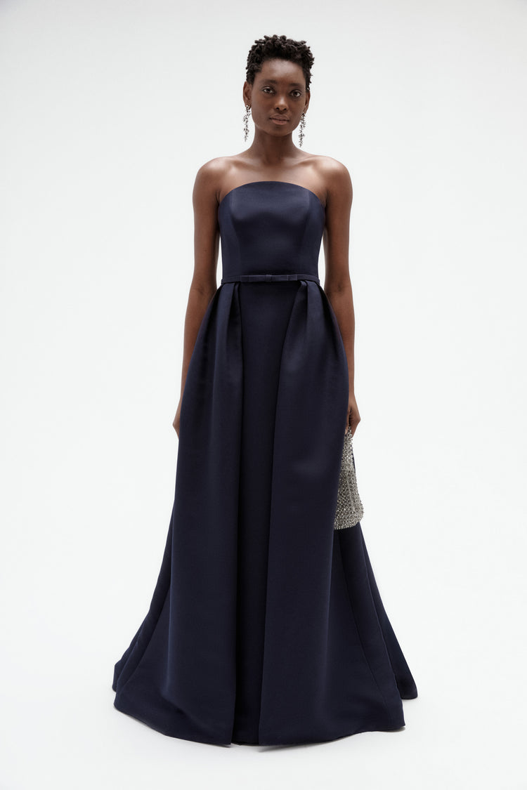 Image number 0: Faille Overskirt Gown in Navy, front view