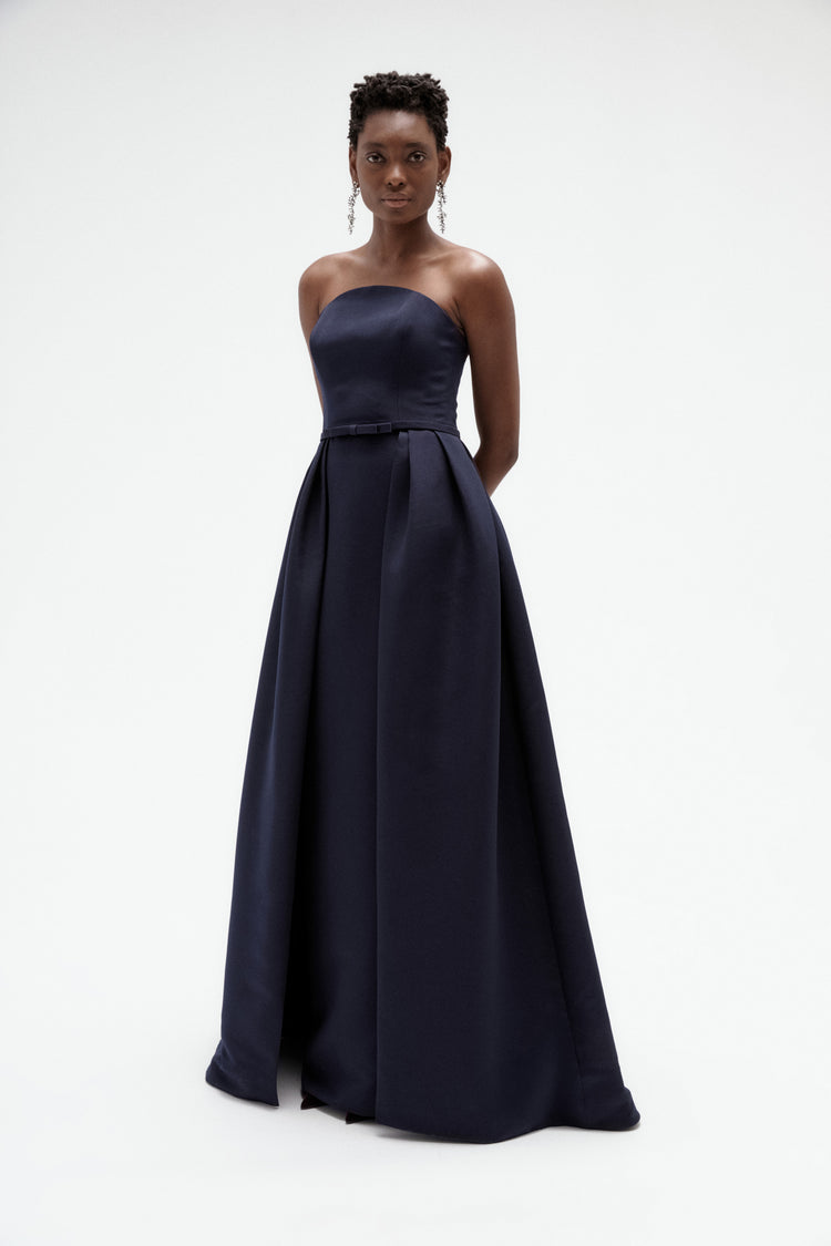 Image number 1: Faille Overskirt Gown in Navy, side view