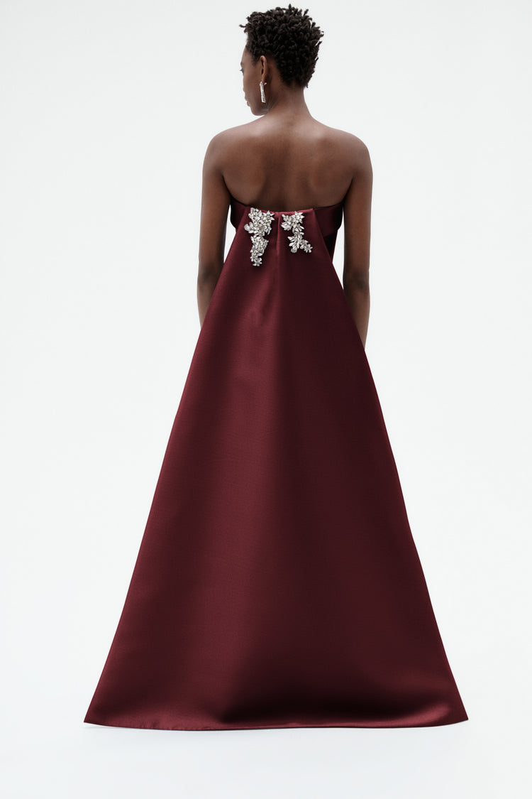 Image number 1: Embellished Column Mikado Gown in Ruby, back view