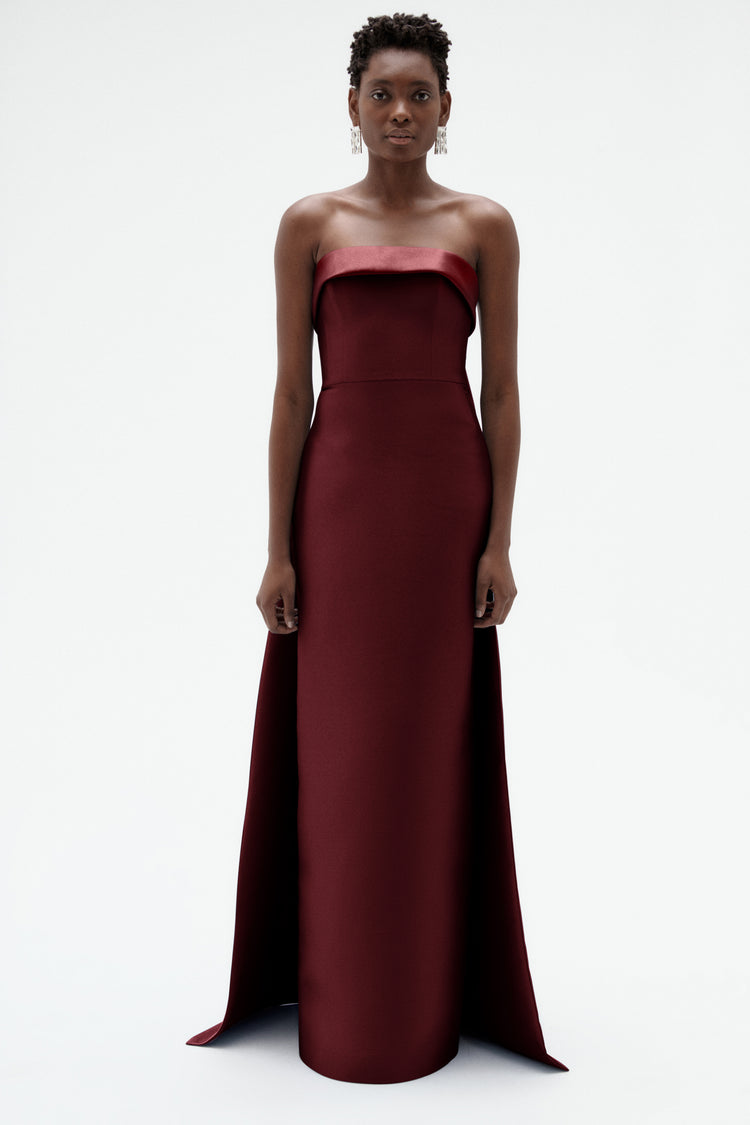 Image number 0: Embellished Column Mikado Gown in Ruby, front view