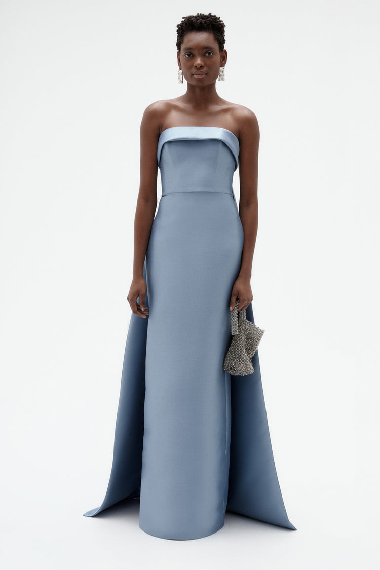 Image number 0: Embellished Column Mikado Gown in Slate, front view