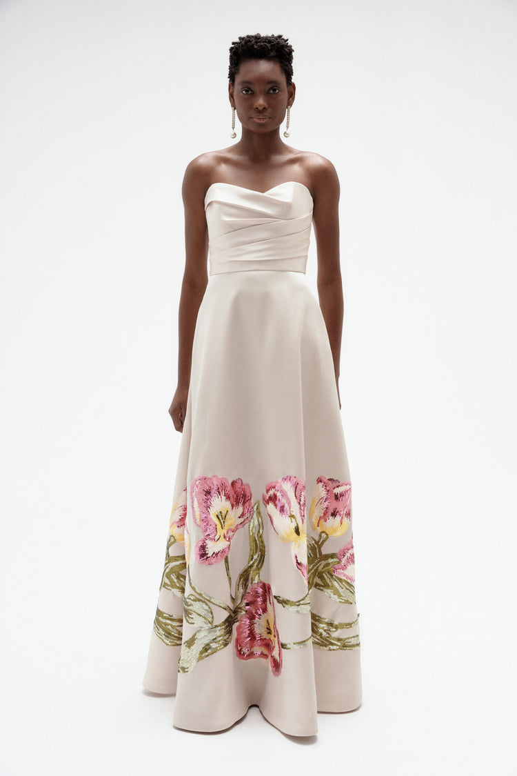 Image number 2: Sequin Tulip Mikado Ballgown in Champagne, front view