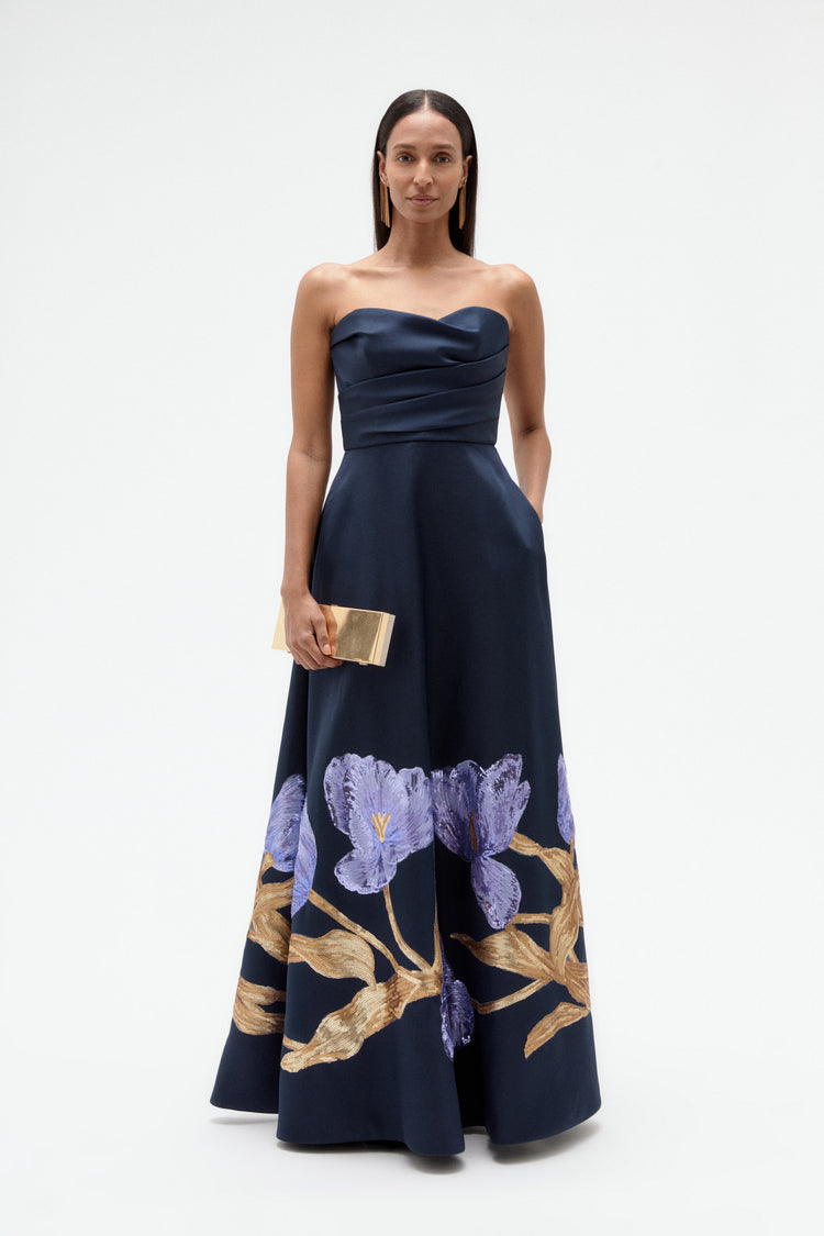 Image number 6: Sequin Tulip Mikado Ballgown in Navy, front view