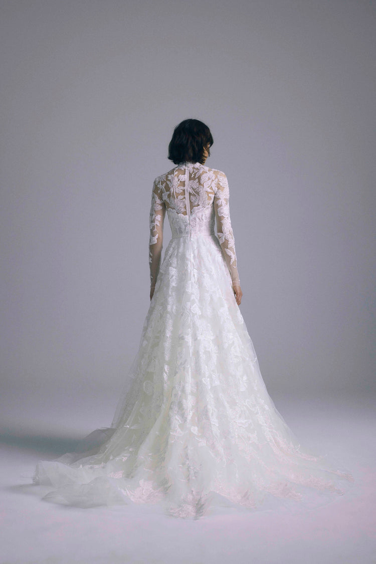 Dimitra, dress from Collection Bridal by Amsale, Fabric: leaf-embelishment
