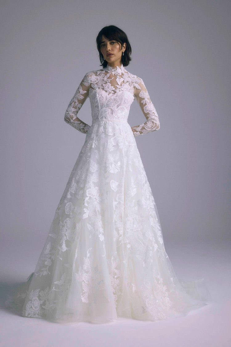 Dimitra, dress from Collection Bridal by Amsale, Fabric: leaf-embelishment