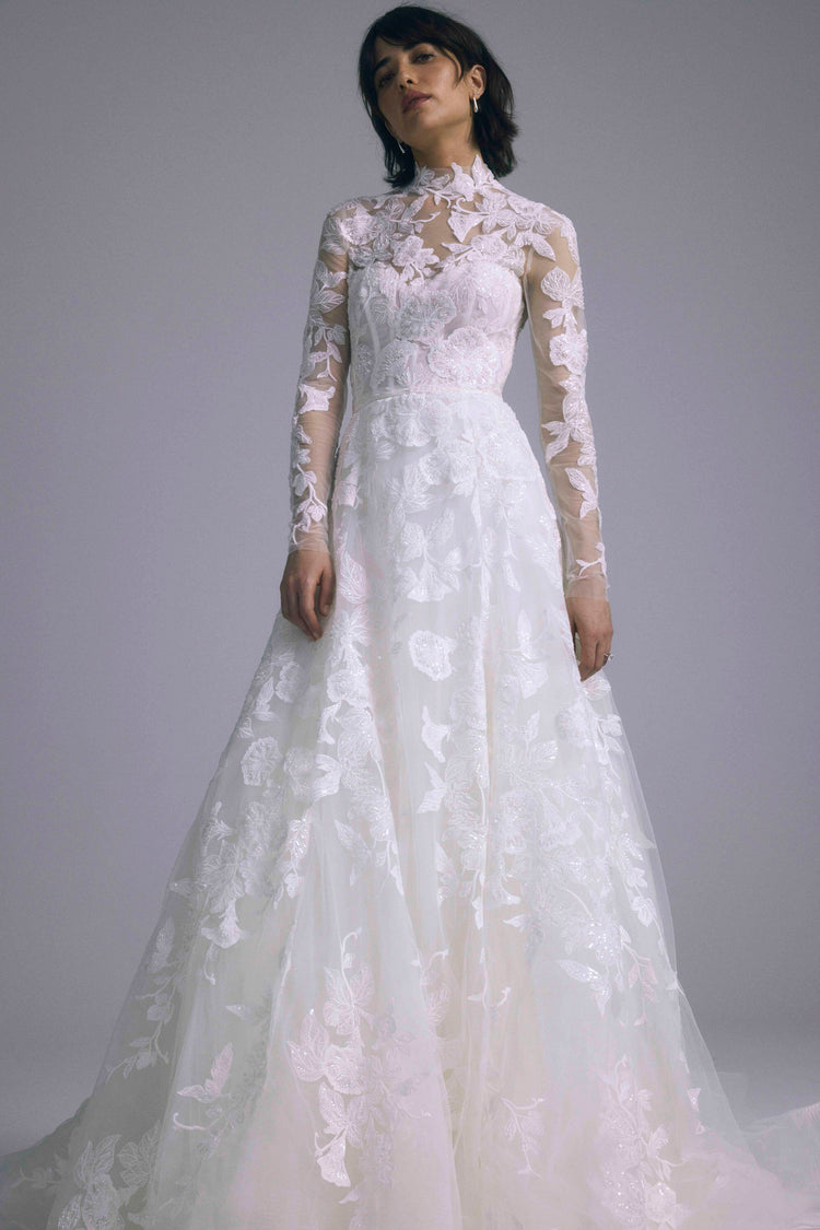 Dimitra, dress from Collection Bridal by Amsale, Fabric: leaf-embelishment