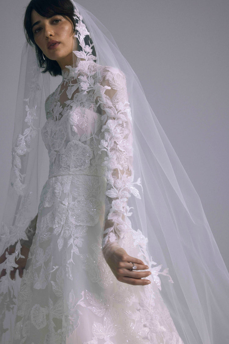 Dimitra, dress from Collection Bridal by Amsale, Fabric: leaf-embelishment