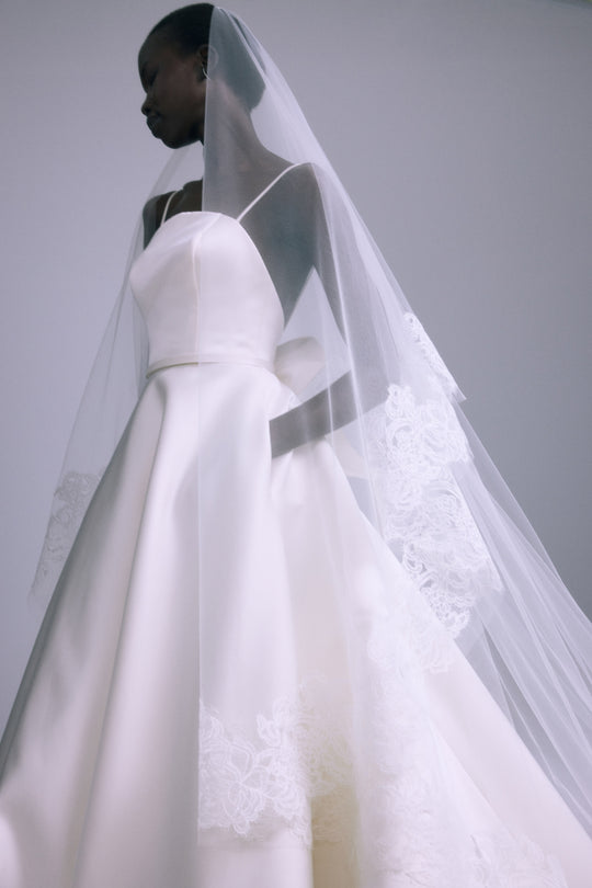 Lace Edge Veil with Blusher, $1,200, accessory from Collection Accessories by Amsale