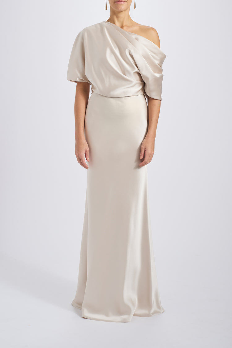 Image number 0: The Slouch Dress in Champagne, front view