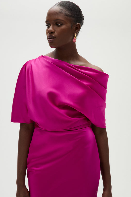 The Slouch Slim Midi Dress, $495, dress from Collection Evening by Amsale, Fabric: fluid-satin