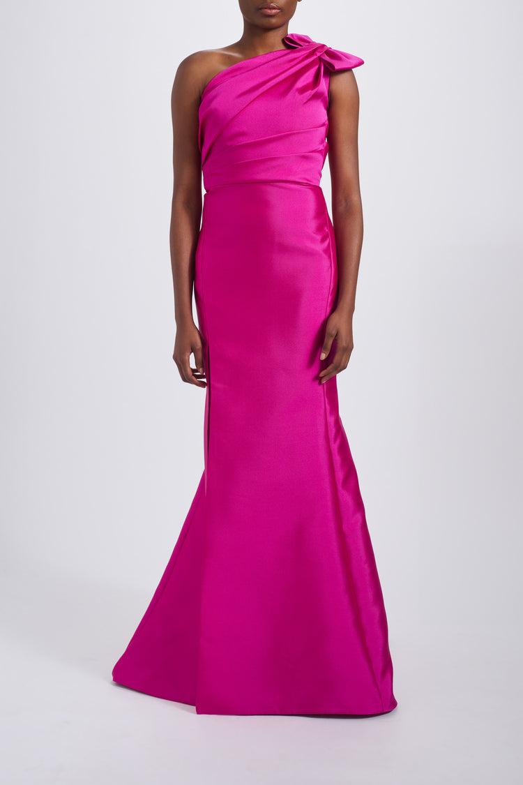 Image number 7: Mikado Draped Bodice Gown in Fuchsia, front view