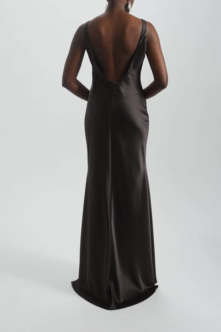 Image number 5: Bias Cut Cowl Neck Dress in Black, back view