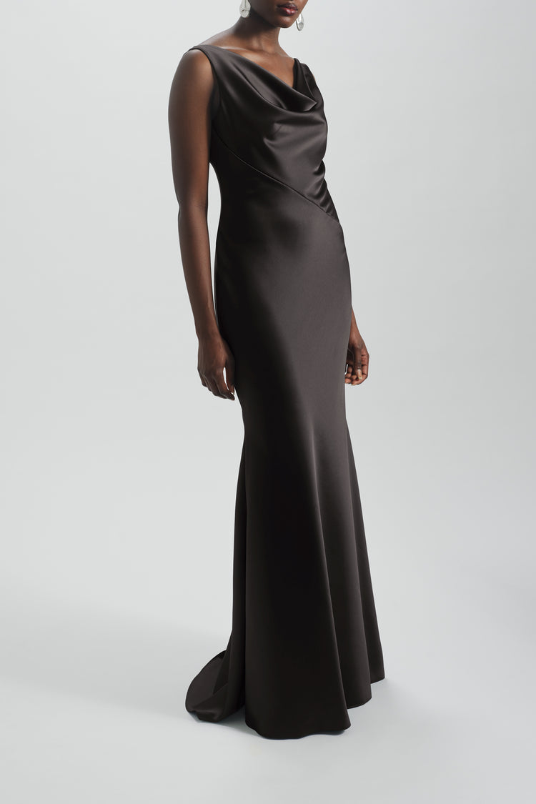 Image number 4: Bias Cut Cowl Neck Dress in Black, side view