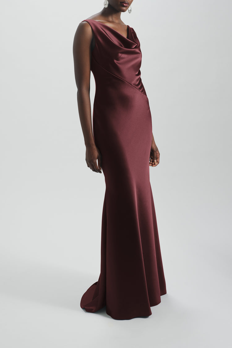 Image number 1: Bias Cut Cowl Neck Dress in Ruby, side view