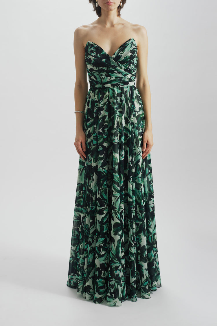 Image number 0: Printed Strapless Dress in Emerald-Multi, front view