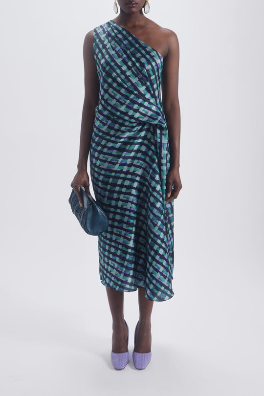 Printed One Shoulder Dress, $995, dress from Collection Evening by Amsale, Fabric: hammered-satin