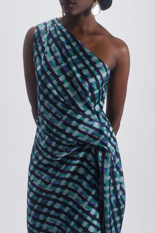 Printed One Shoulder Dress, $995, dress from Collection Evening by Amsale, Fabric: hammered-satin