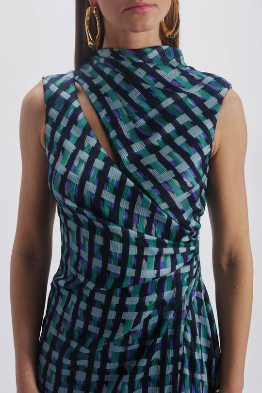Printed Asymmetric Gown, $1,195, dress from Collection Evening by Amsale, Fabric: hammered-satin