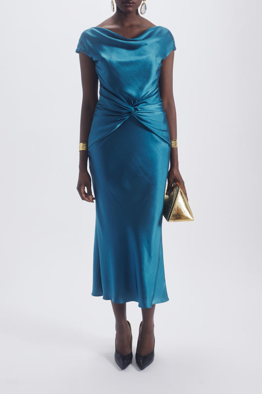 Cowl Twist Knot Dress, $1,290, dress from Collection Evening by Amsale, Fabric: liquid-satin